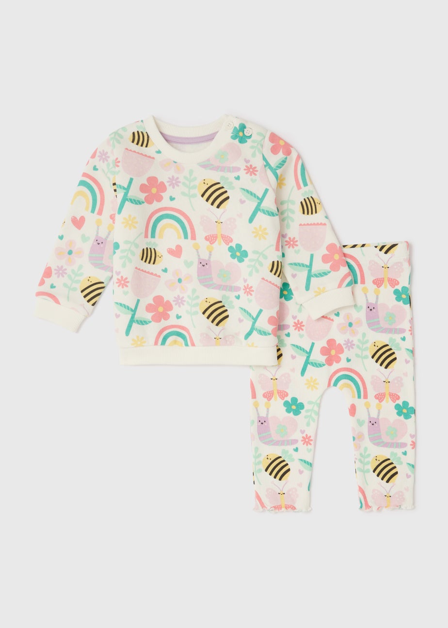 Baby Cream Bee Print Sweatshirt & Ribbed Leggings Set (Newborn-23mths)