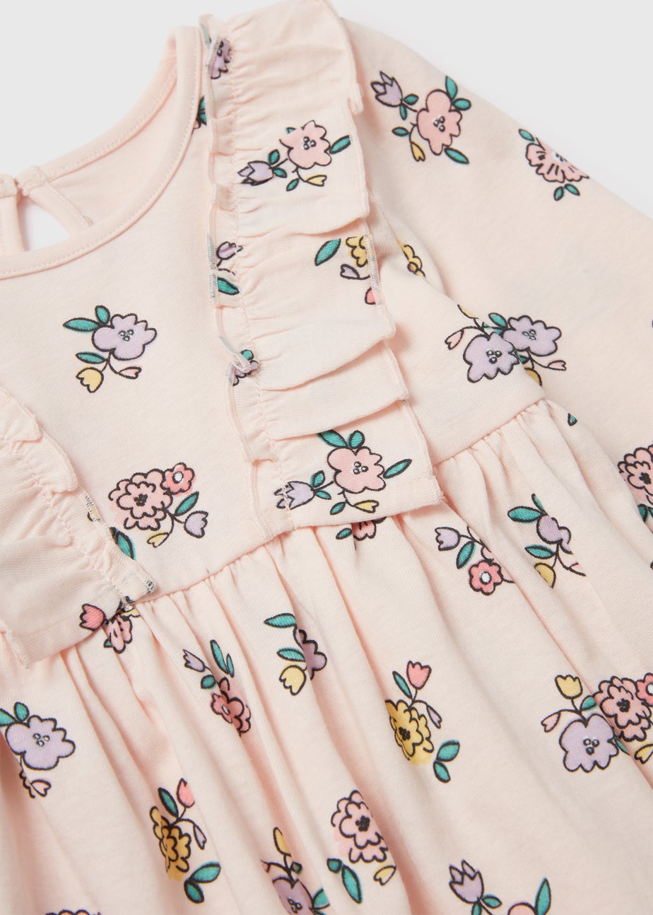 Girls Pink Ditsy Print Long Sleeve Dress (Newborn-23mths)