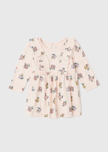 Girls Pink Ditsy Print Long Sleeve Dress (Newborn-23mths)