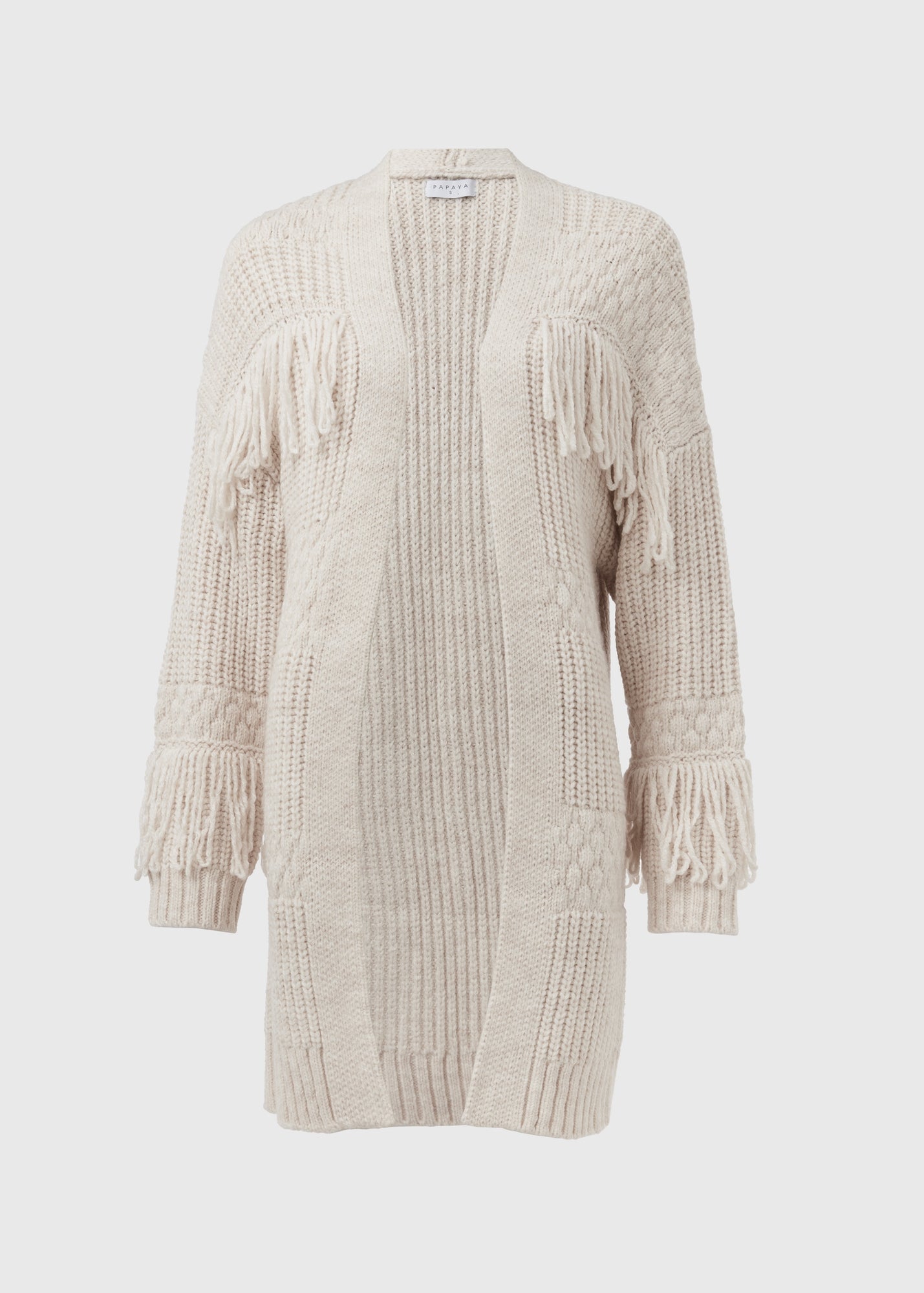 【WHITE 】fringe knit long cardigan Ivory Fringe Cardigan - Matalan