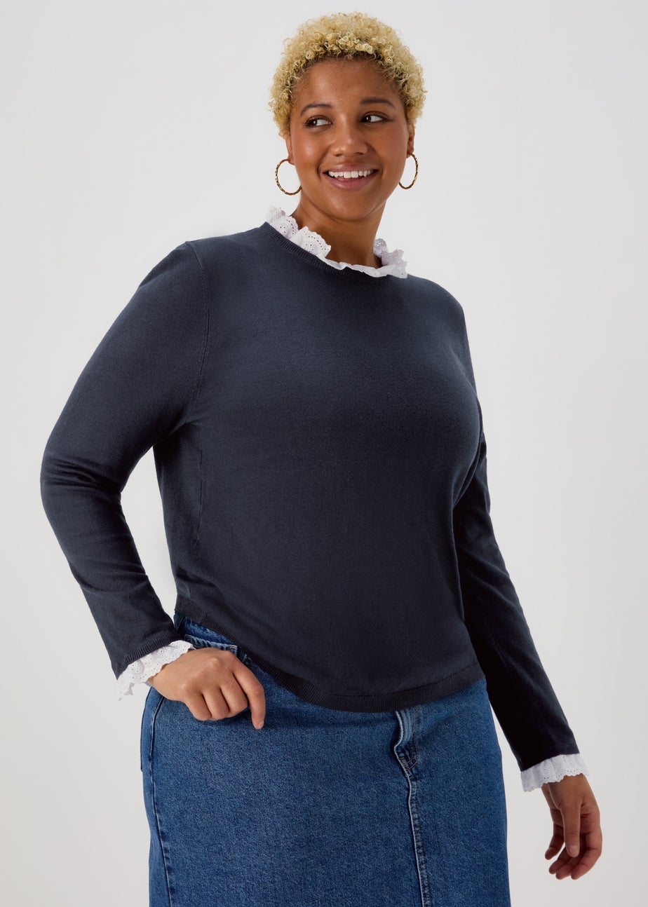 Navy Broderie 2 in 1 Top