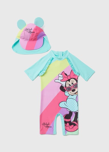 Disney Minnie Mouse Girls Multicoloured Swimsuit & Hat Set (3mths-5yrs)