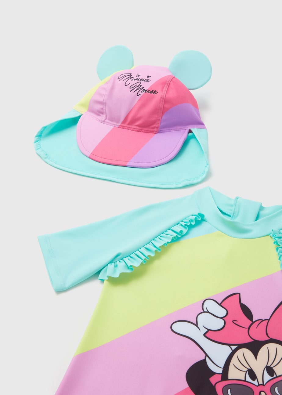 Disney Minnie Mouse Girls Multicoloured Swimsuit & Hat Set (3mths-5yrs)