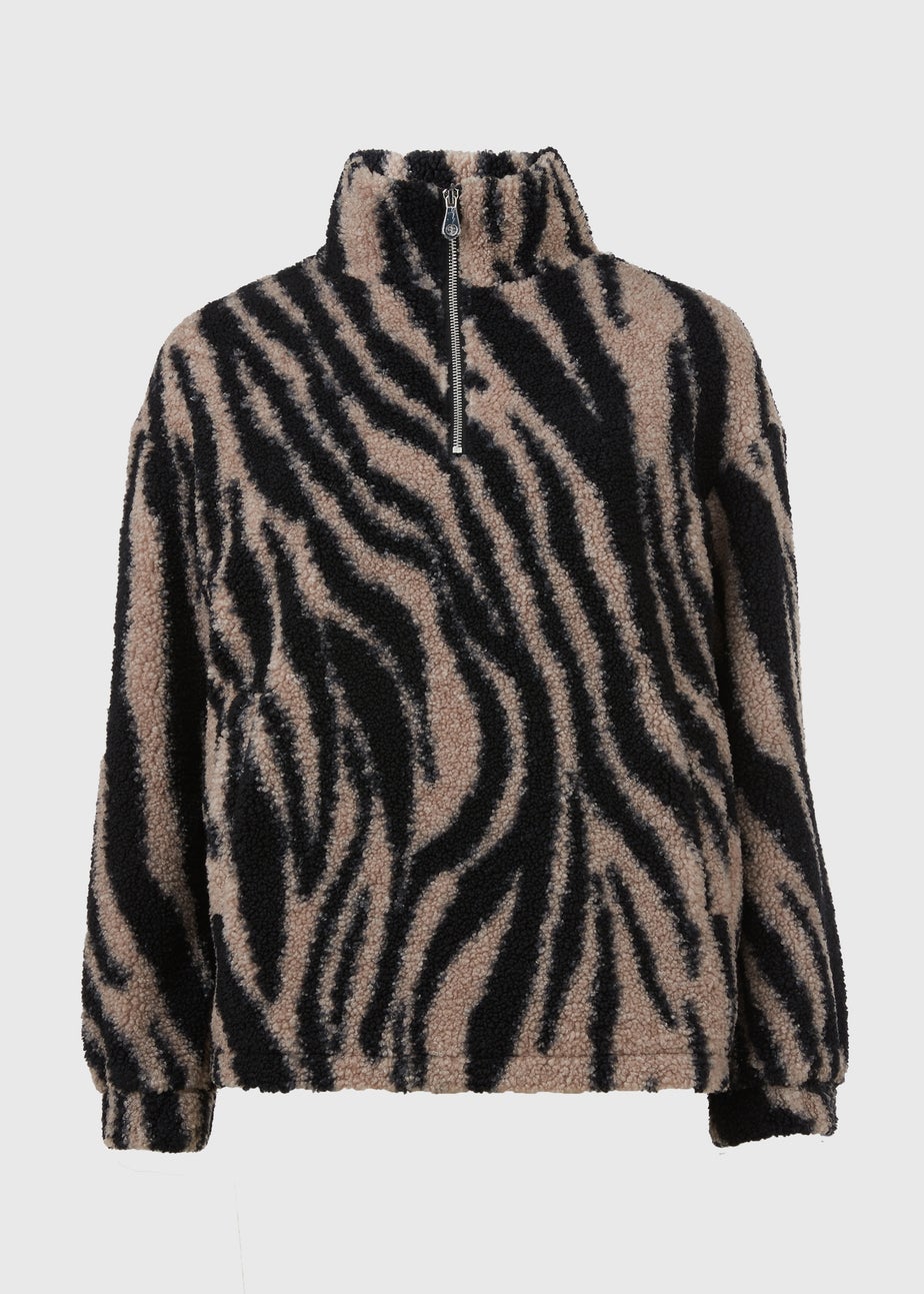 Beige Borg Zebra Half Zip