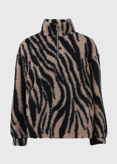 Beige Borg Zebra Half Zip