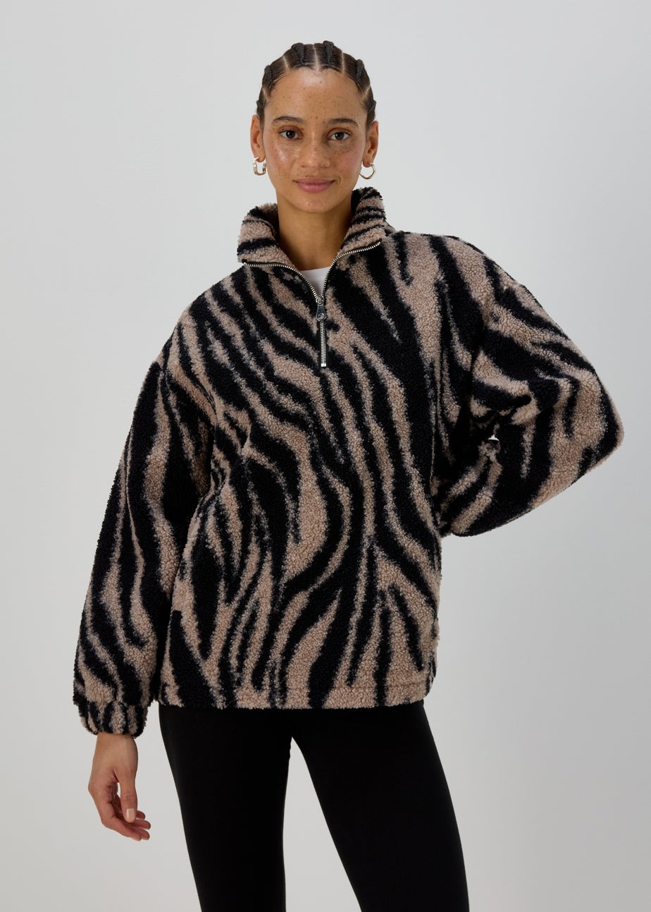 Beige Borg Zebra Half Zip