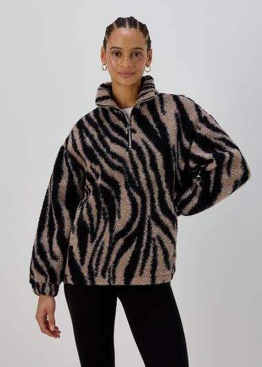 Beige Borg Zebra Half Zip