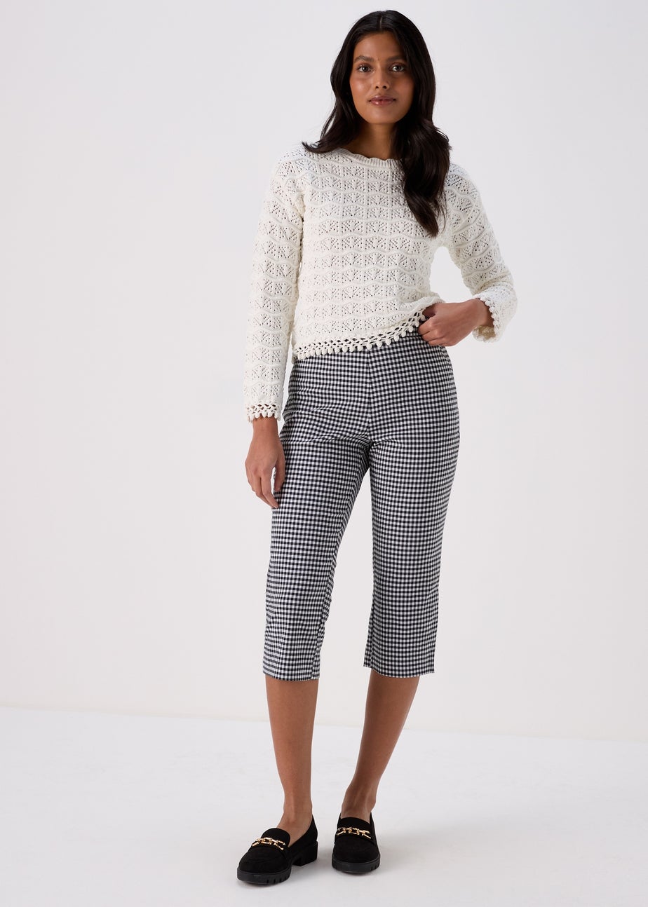 Papaya White & Black Bengaline Cropped Gingham Trousers