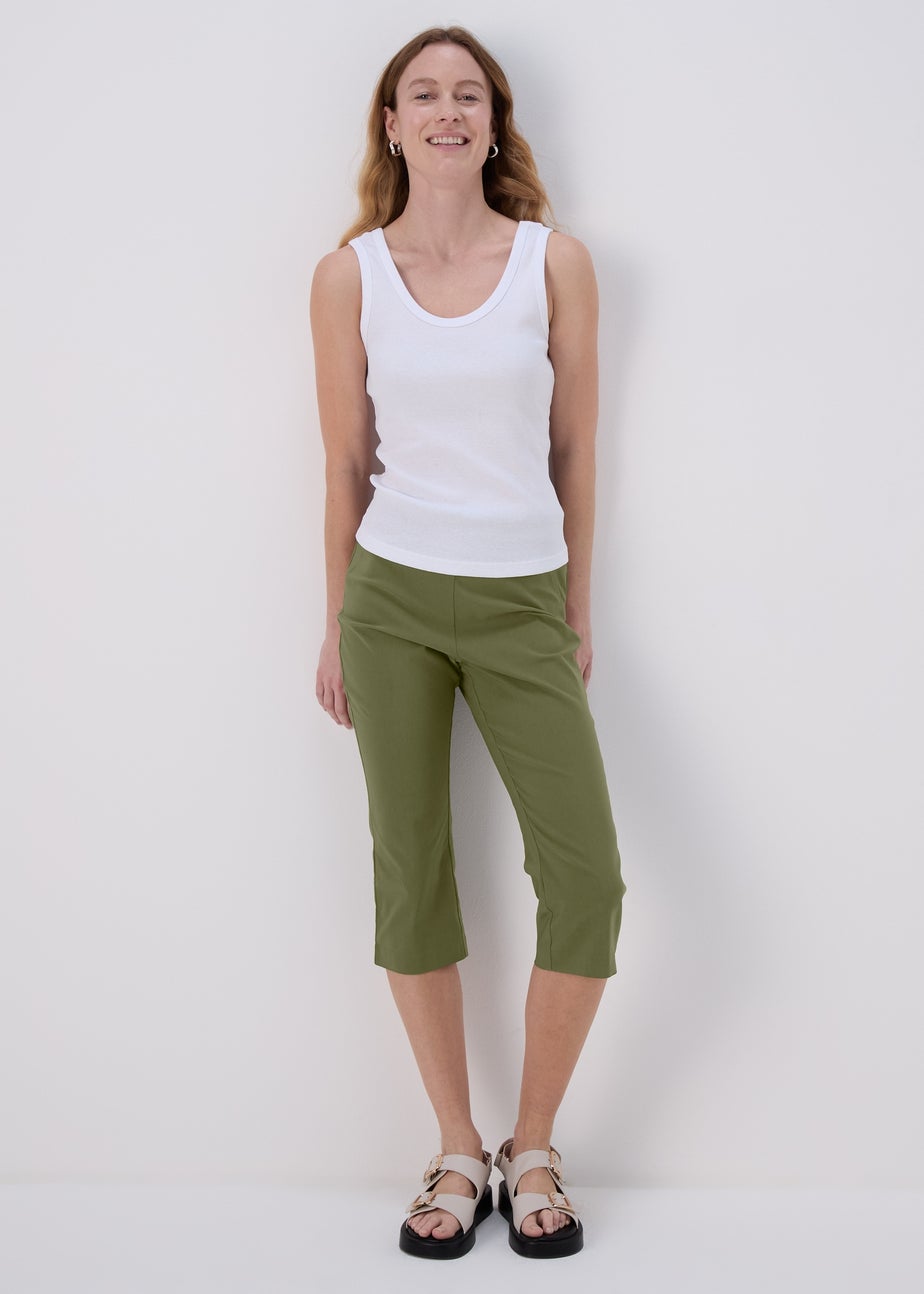 Khaki Bengaline Crop Trousers