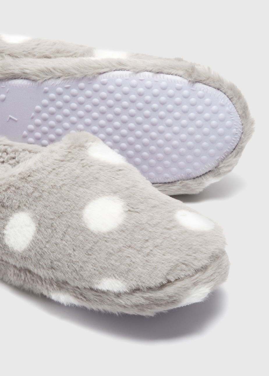 Grey Spot Print Mule Slippers