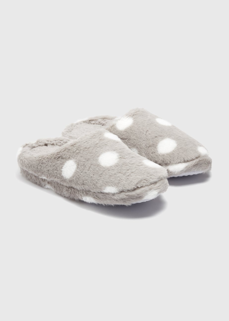 Grey Spot Print Mule Slippers
