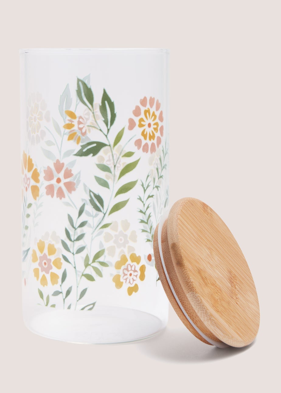 Green Floral Glass Jar (9cm x 17cm)