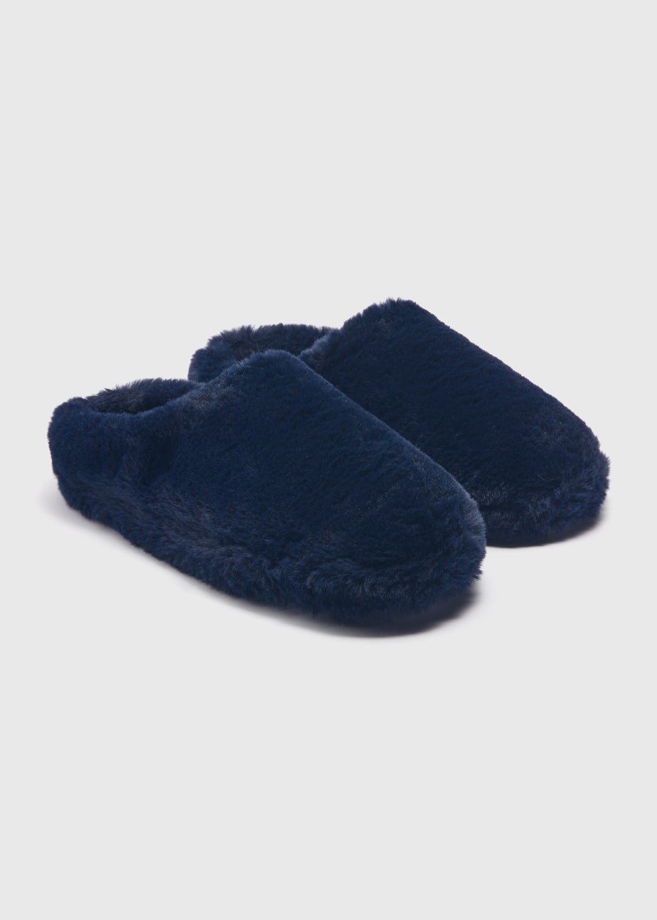Navy Faux Fur Mule Slippers