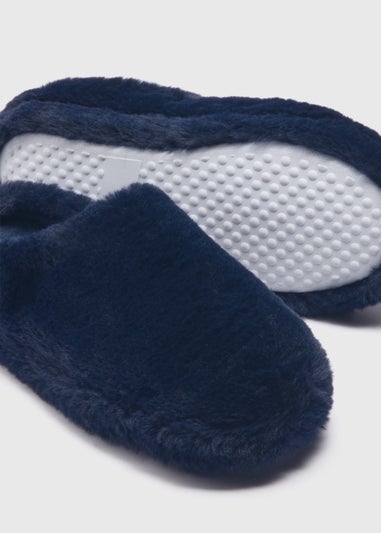 Navy Faux Fur Mule Slippers