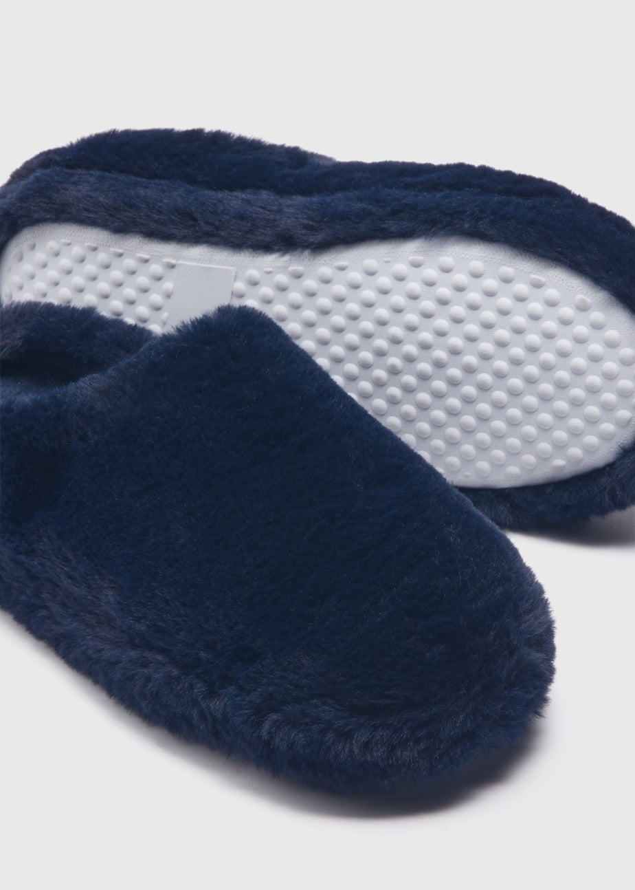 Navy Faux Fur Mule Slippers