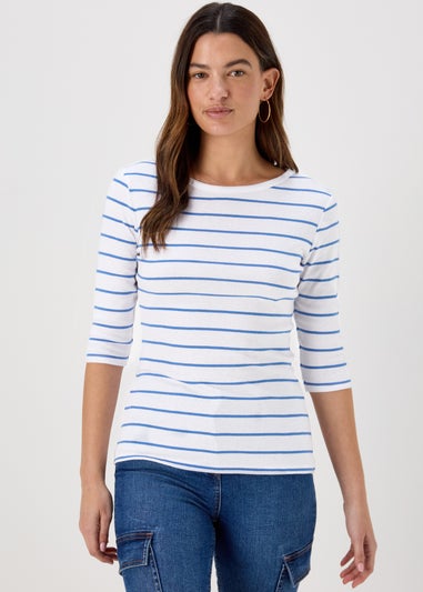Blue Stripe 3/4 Sleeve T-Shirt