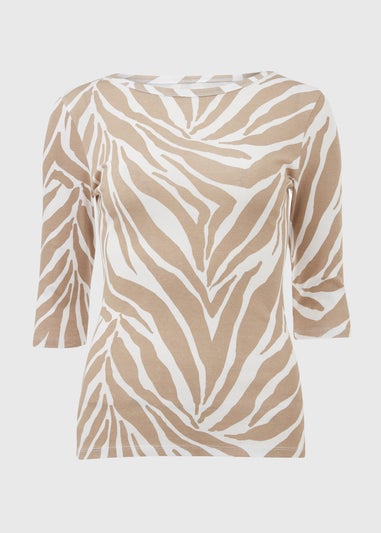 Beige Zebra 3/4 Sleeve T-Shirt