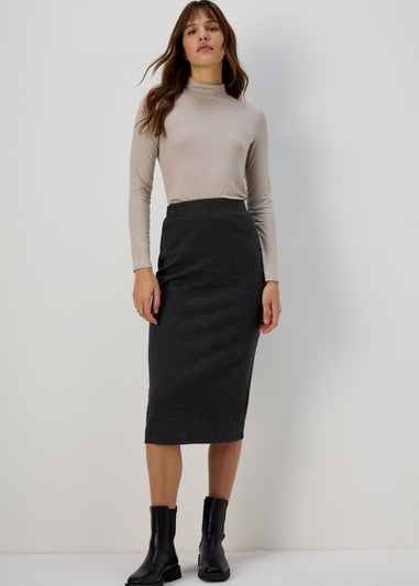 Charcoal Soft Touch Midi Skirt