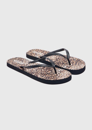 Black Animal Print Flip Flops