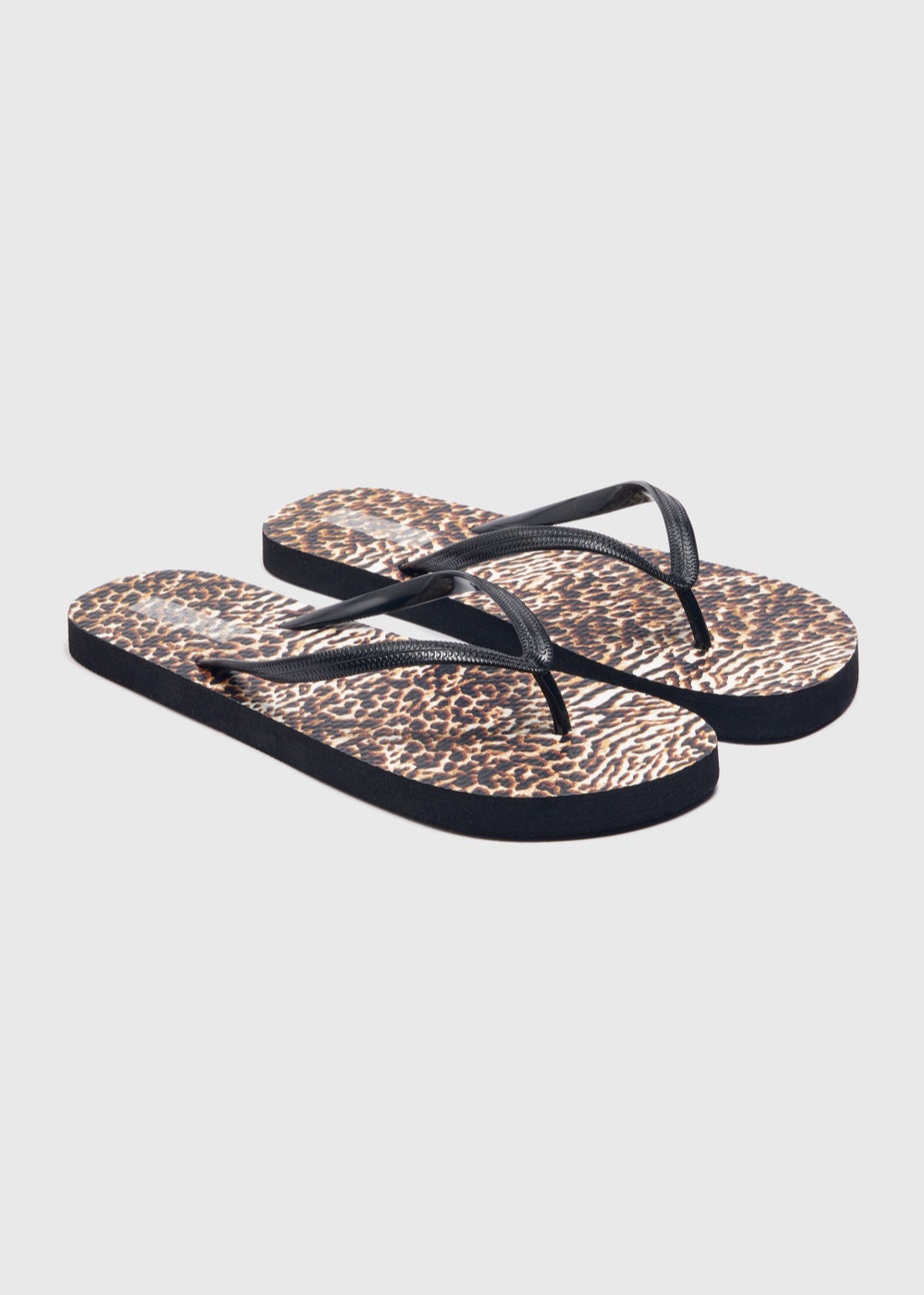 Black Animal Print Flip Flops