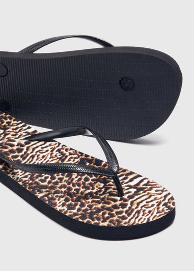 Black Animal Print Flip Flops