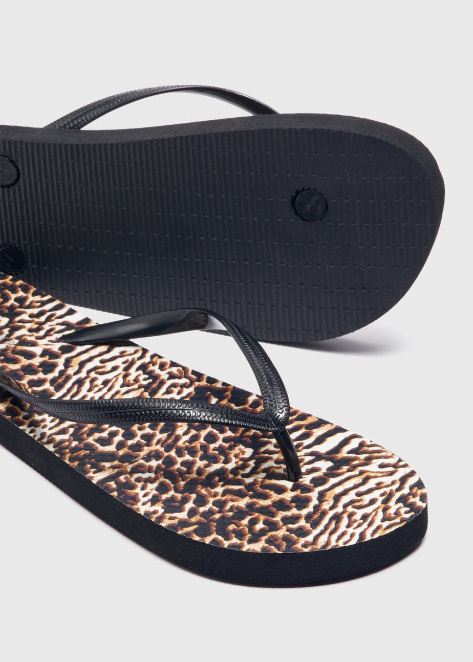 Black Animal Print Flip Flops