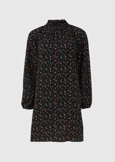 Multicoloured Floral Print Shirred Bubble Mini Dress