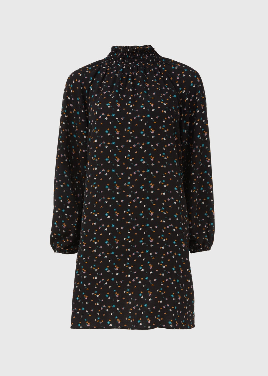 Multicoloured Floral Print Shirred Bubble Mini Dress