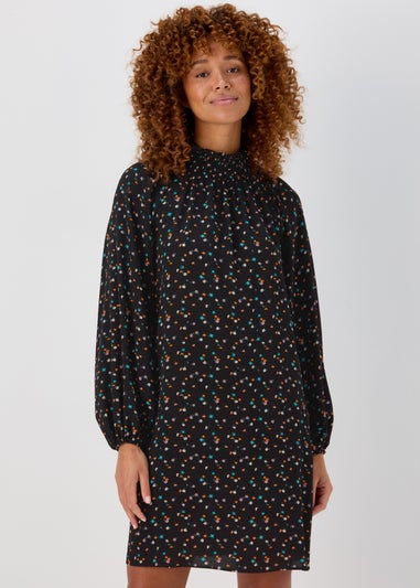 Multicoloured Floral Print Shirred Bubble Mini Dress