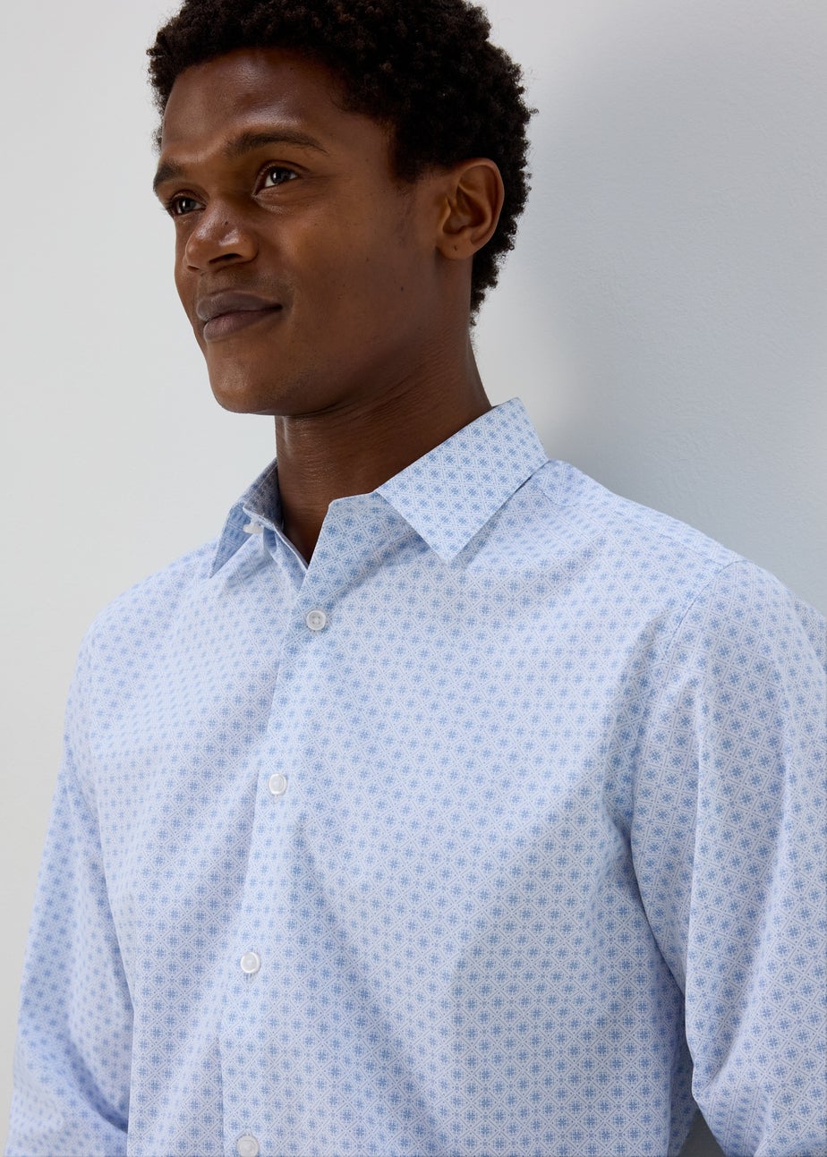 Taylor & Wright Blue Geo Diamond Print Long Sleeve Shirt