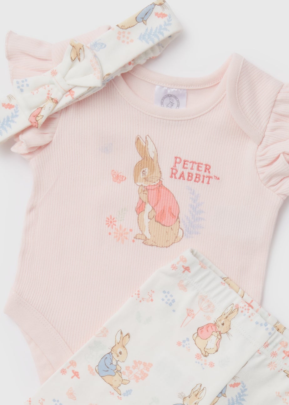 Baby Peter Rabbit Pink 3 Piece Bodysuit Headband & Leggings Set (Newborn-18mths)