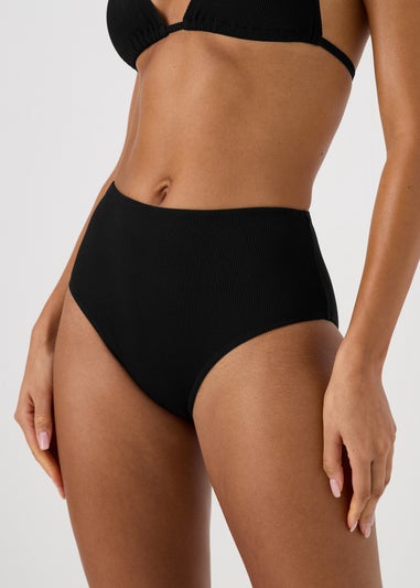 Black High Waisted Textured Bikini Bottoms
