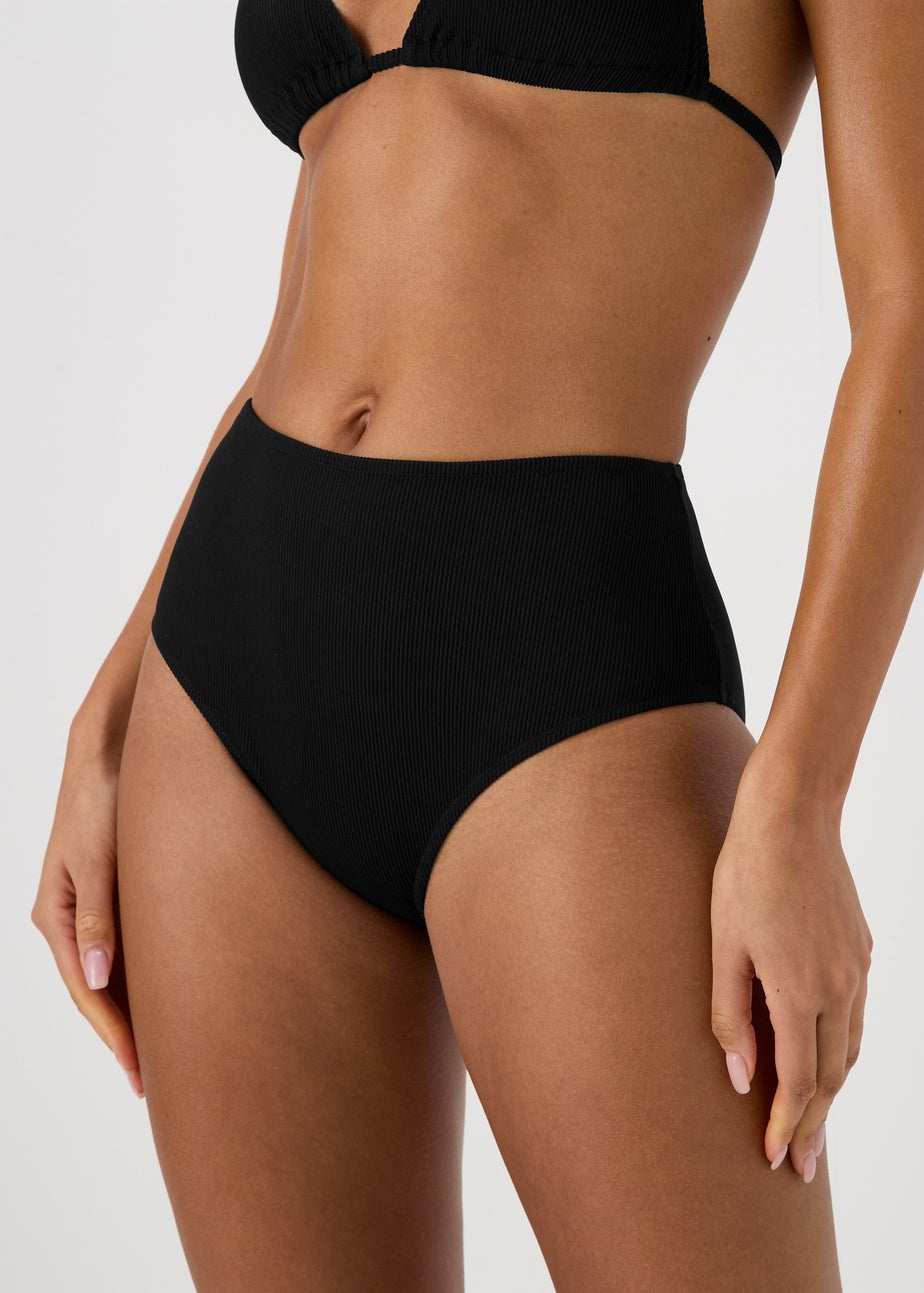 Black High Waisted Textured Bikini Bottoms