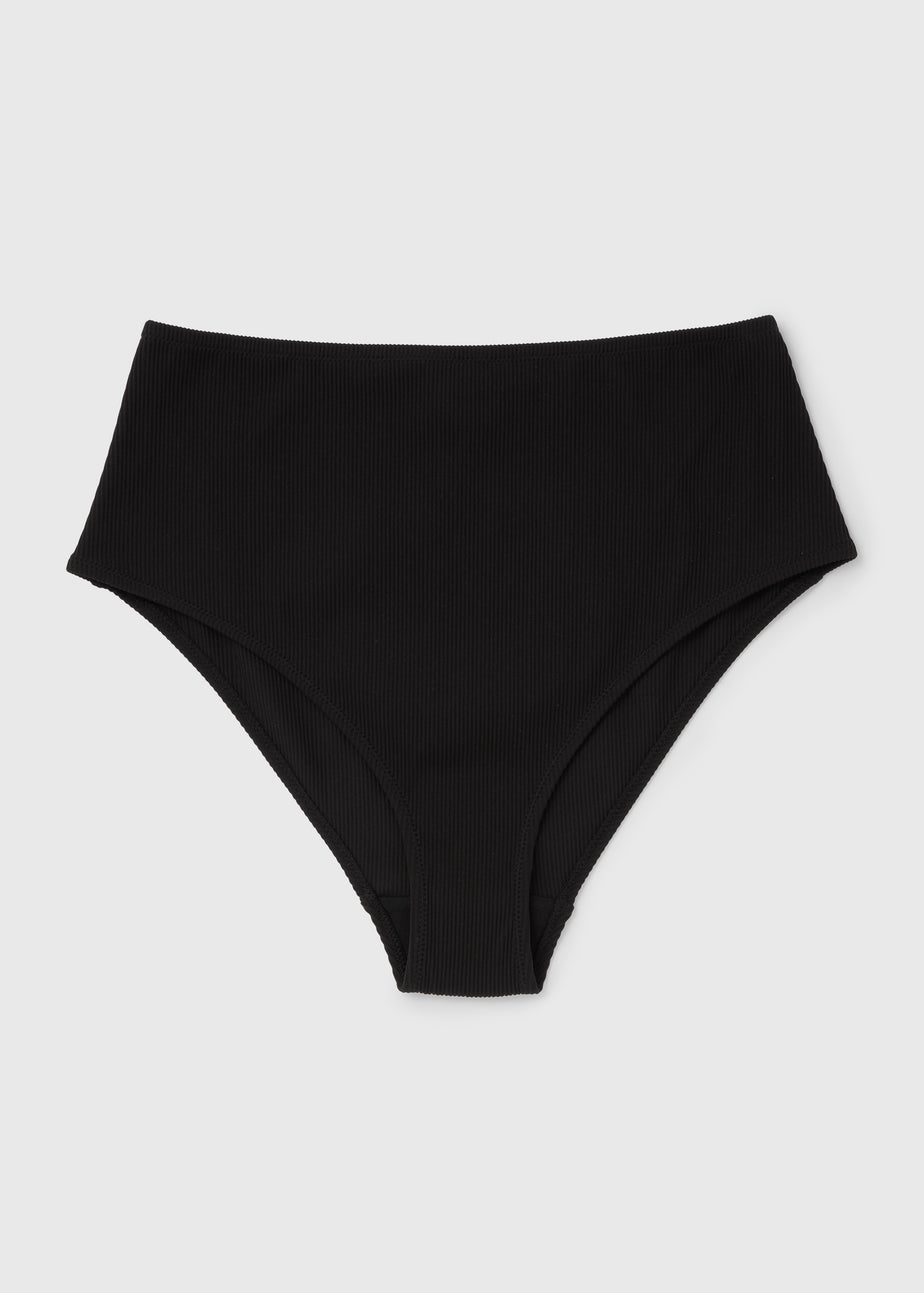 Black High Waisted Textured Bikini Bottoms