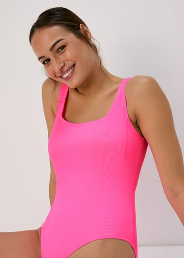 Papaya Pink Ribbed Mini Swimsuit