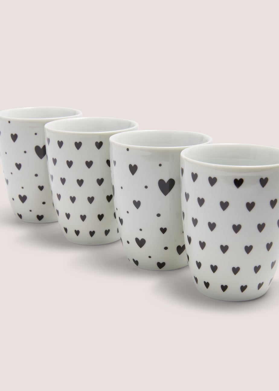 4 Pack White Heart Mugs