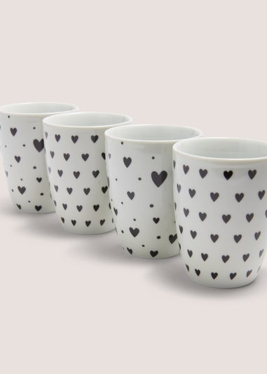 4 Pack White Heart Mugs