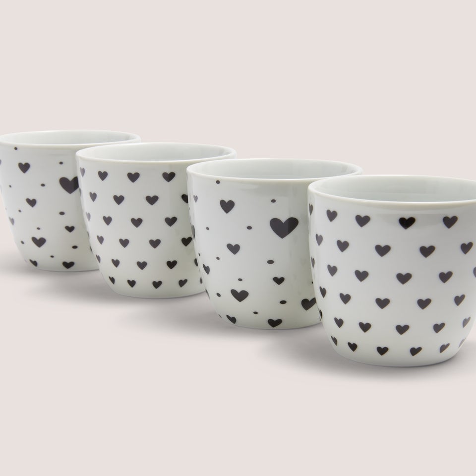 4 Pack White Heart Mugs