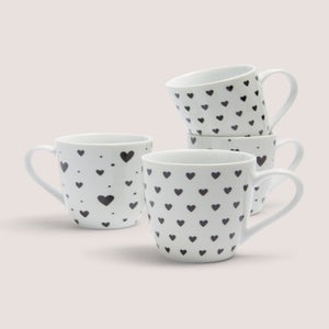 4 Pack White Heart Mugs
