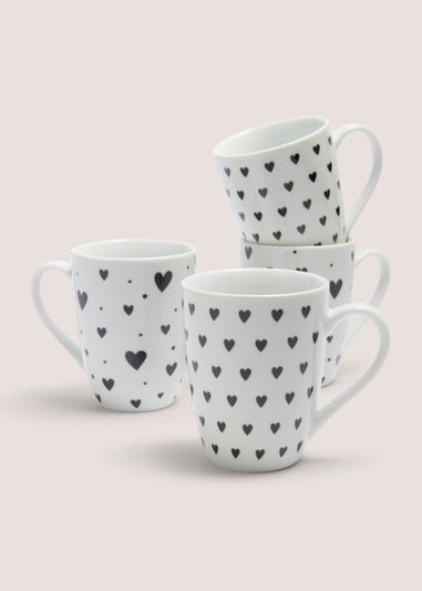 4 Pack White Heart Mugs