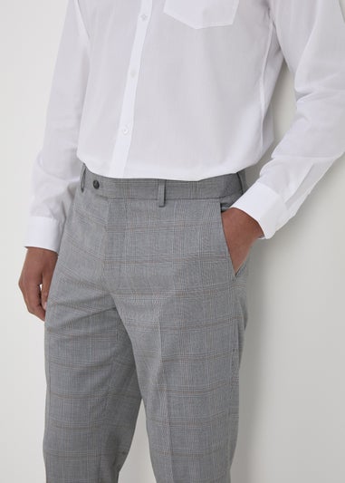 Taylor & Wright Grey Caramel Check Slim Fit Formal Trousers
