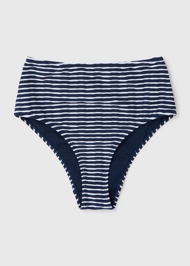 Navy Stripe Textured High Waisted Brazilian Bottoms
