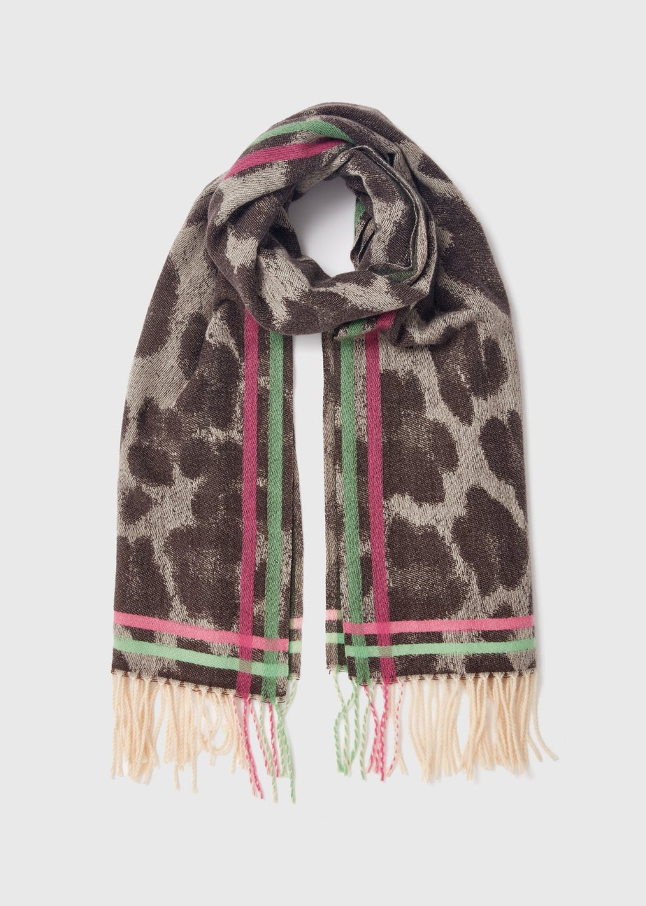 Brown Leopard Tassel Scarf