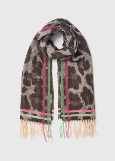 Brown Leopard Tassel Scarf