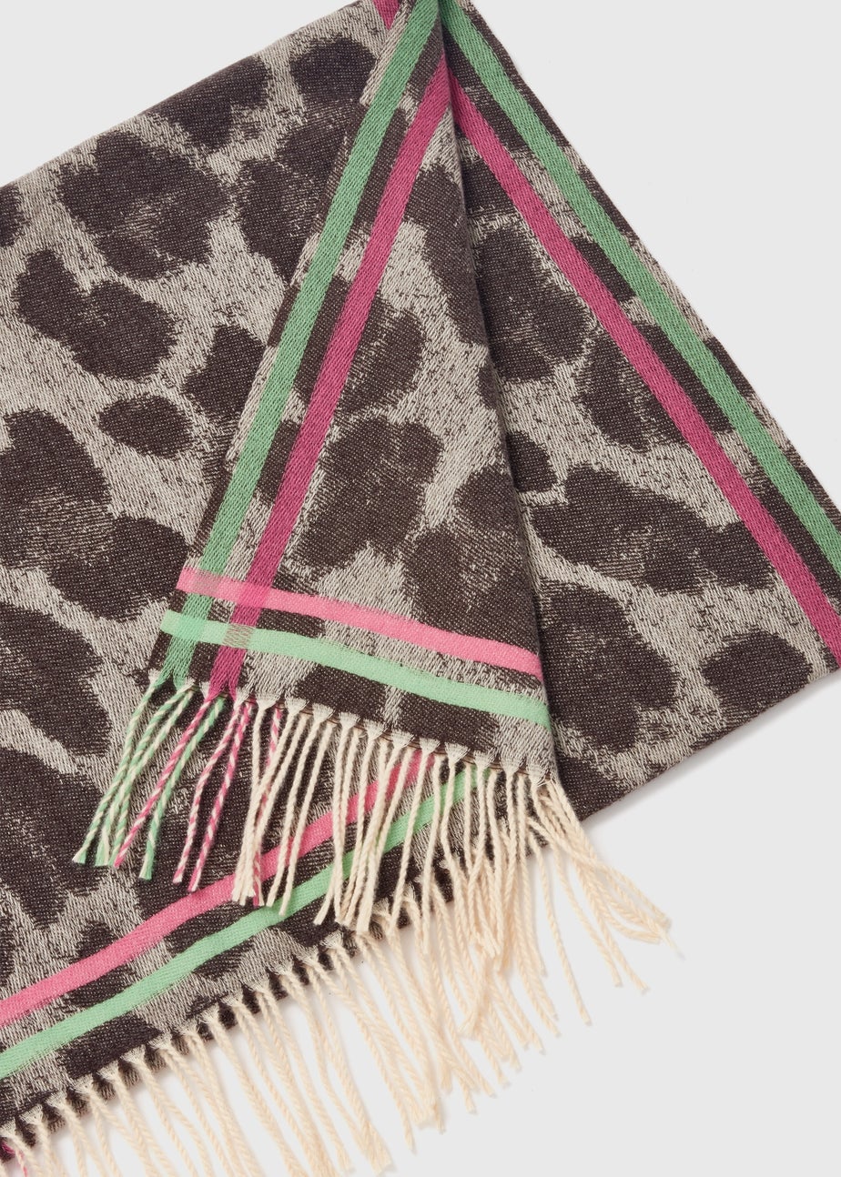 Brown Leopard Tassel Scarf