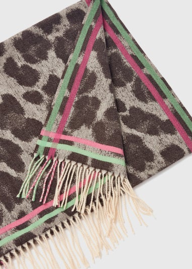 Brown Leopard Tassel Scarf