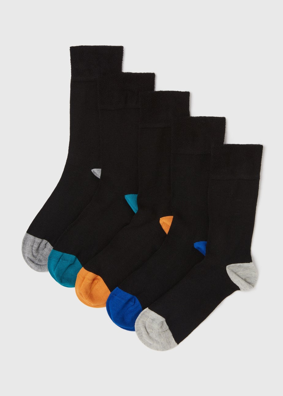 5 Pack Black Heel & Toe Socks