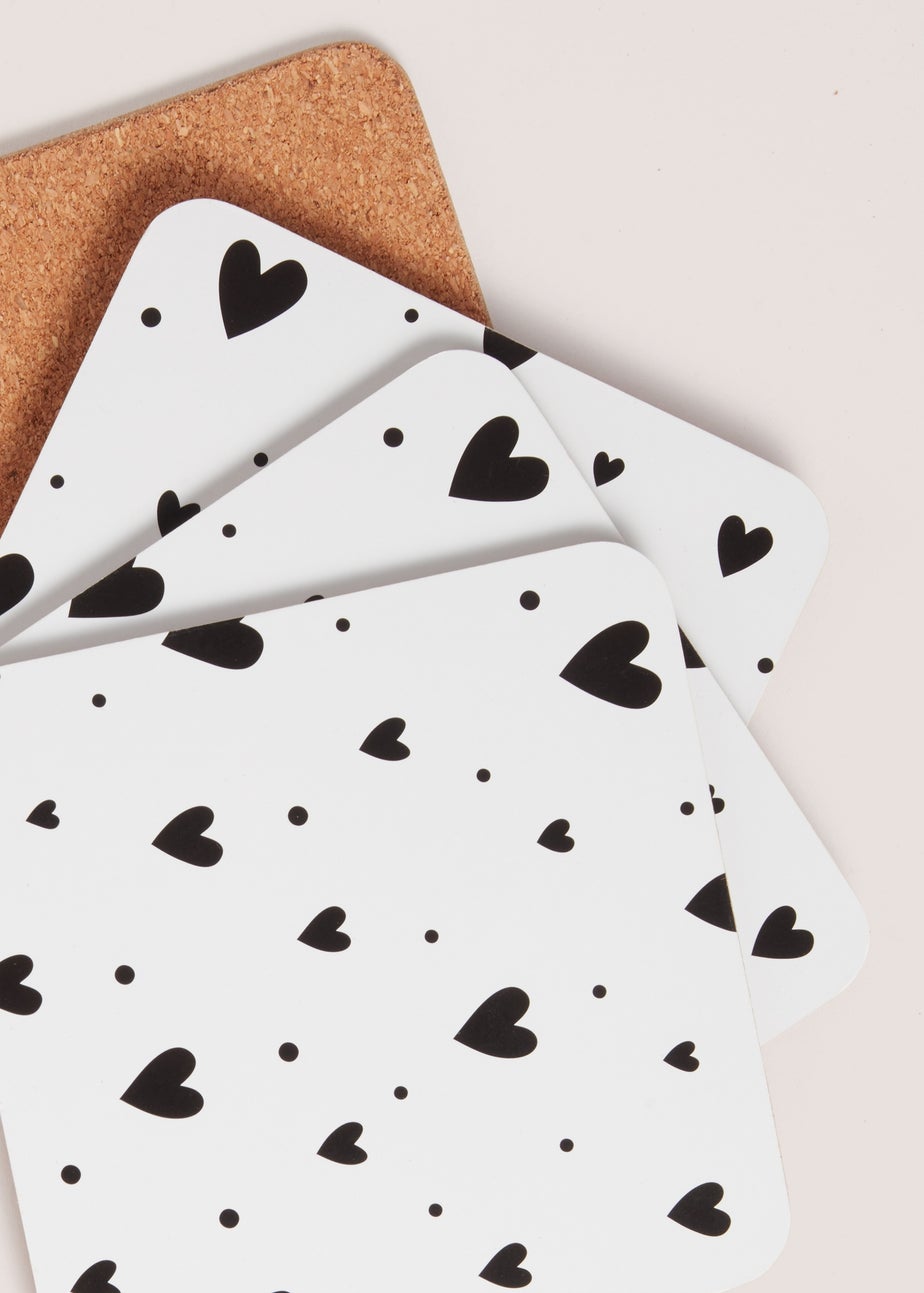 4 Pack White Heart Cork Coasters