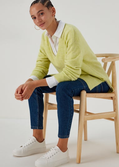 Papaya Petite Lime Spandex V Neck Cardigan