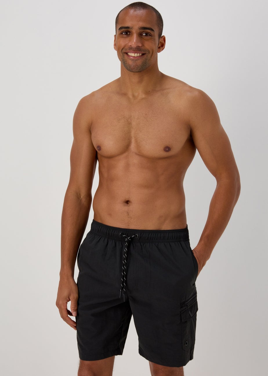 Black Cargo Swim Shorts